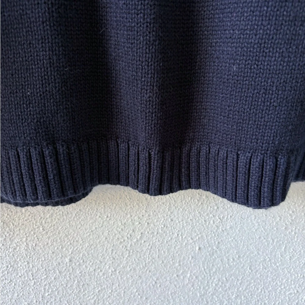 Talbots Plus Navy Lace Up Sweater Size 1X Bishop Sleeve Ribbed Hem Nautical Boat